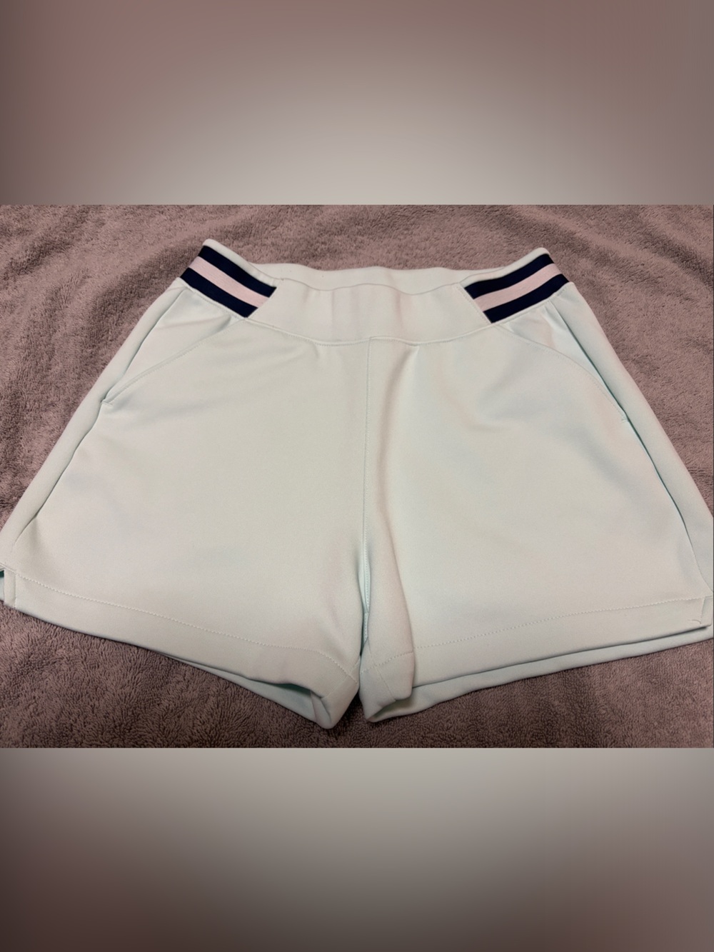 Under Armour Light Mint Athletic Shorts with Navy Stripe Waistband